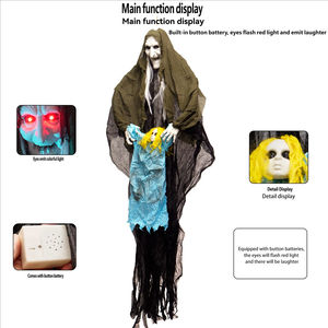 Decoración de Halloween: Bruja Anciana Colgante, Fantasma, Casa Embrujada, Tela Desgastada, Atmósfera de Terror, Accesorio - Product Image 6