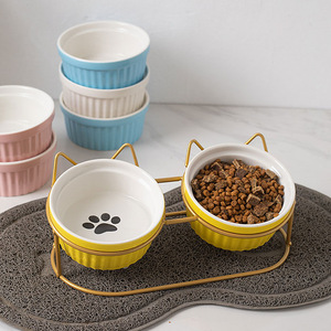 Ceramic <b>Cat</b> Bowl Double Elevated <b>Feeder</b> With Neck Support For Pets - Product Image 2