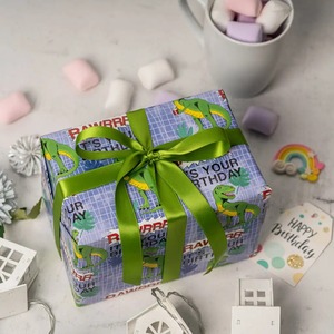 Custom Eco-Friendly Dinosaur Birthday Gift <b>Wrap</b> <b>Paper</b> <b>Roll</b> Double-Sided Recyclable Art <b>Paper</b> 100GSM Coated Digital Printing - Product Image 5