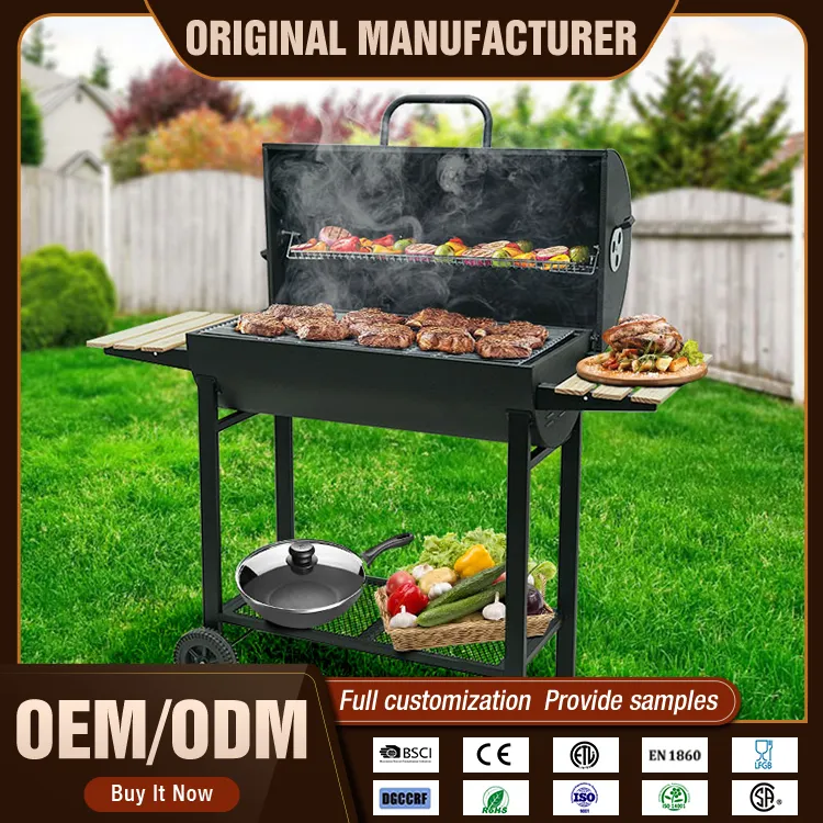 Heavy Duty giardino Barbeque Trolley Grill all'aperto fumatore Barbecue Grill carbone Barbecue Grill con tavolino laterale