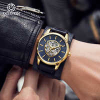 OCHSTIN 7010C Montre-bracelet à cadran unique ajourée pour homme avec bracelet en cuir véritable Montre mécanique automatique pour homme
