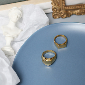 Women's Non-Fading 18K Gold-Plated <b>Titanium</b> Steel <b>Rings</b> | French Minimalist Heart & Japanese Square Chunky <b>Ring</b> Wholesale - Product Image 3
