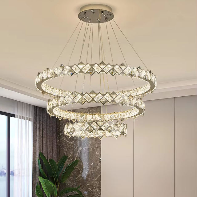 Modern Luxury Gold Crystal LED Chandelier Stainless Steel Body Dimmable 3-Year Warranty-Living Room & Bedroom Lighting