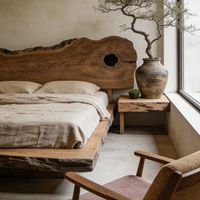 Lit plateforme en bois massif à profil bas, personnalisable, écologique, moderne et minimaliste, idéal pour hôtel, appartement ou maison d'hôtes