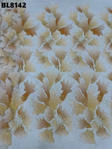 Vestido de Novia de Encaje con Cuentas Aso Ebi Ecológico y a la Moda, Colorido y Brillante, Encaje Francés, 100% Poliéster, Pedido Mínimo - Product Image 4