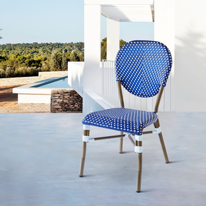 Chaises de bistrot en rotin de jardin en aluminium de restaurant de patio de bleu français bon marché - Product Image 1