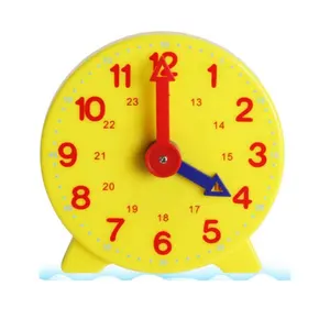 Alunos aprendizagem de relógio de plástico engrenagem 10cm relógio amarelo 24 horas