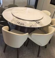 Table à manger moderne en marbre blanc sur mesure avec plateau rotatif, plateau en pierre, base en métal, mobilier de luxe pour la maison