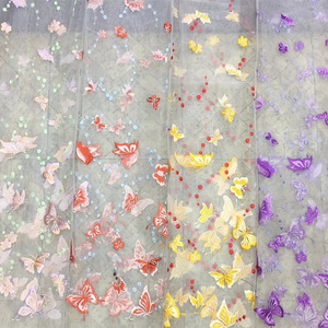 Tissu en dentelle 3D à motif <span class=keywords><strong>papillon</strong></span>, tissu en maille brodée, tissu en dentelle à pois multicolores, robe pour enfants, tissu en dentelle brodée - Product Image 1