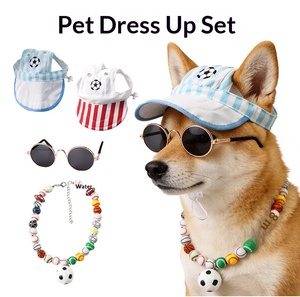 Ensemble de tenue pour animaux de compagnie pour le jour du match de football : chapeau de soleil pour <span class=keywords><strong>chien</strong></span> et chat + lunettes de soleil + collier perlé pour fête sur le thème du sport - Product Image 4