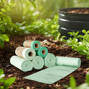 China Manufactures Bio Degradable Compostable Corn Starch PLA Custom Trash Can <strong>Liner</strong> Plastic Green Roll Disposable Garbage Bag - Product Image 2