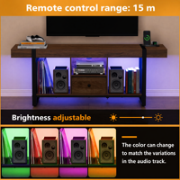 Meuble TV industriel rustique avec éclairage LED et prise de courant, console multimédia en métal et bois de 150 cm pour téléviseurs de 80 pouces