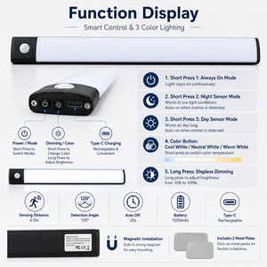 50cm Motion Sensor Cabinet <b>Light</b> type-c Rechargeable LED magnetic Under Cabinet Lamp 3 Color Temperatures Stepless Dimming - Product Image 4
