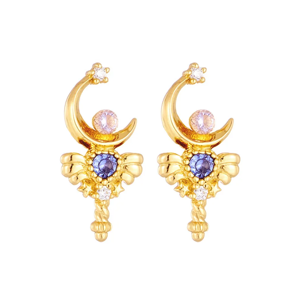 Joacii Jewelry 925 Sterling Silver 14K Gold Plated Gemstone Series Tanzanite Discoloration Zircon Magic Wand Shaped Earrings