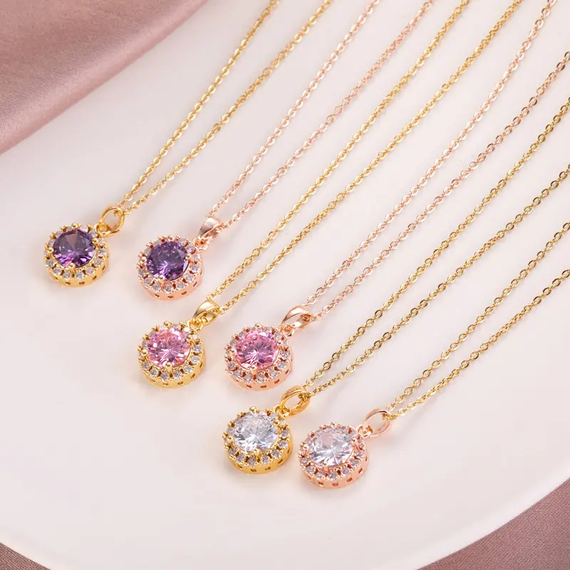 HOVANCI Elegant titanium Steel Crystal Quartz Necklace Rose Gold Necklace Fashion Clavicle Chain Necklace for Women
