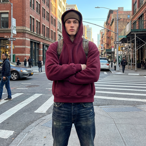 Sudadera con capucha de peso pesado con logo personalizado, estilo Scuba, hombros caídos, roja, suave, gris, cómoda, para hombre, Sudadera con capucha Scuba - Product Image 1