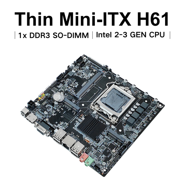 New H61 Thin Mini-ITX Motherboard Supports Intel 2nd-3rd Gen CPUs DDR3 Memory MSATA MINI-PCIe Wifi SATA2.0 LVDS H61 Motherboard