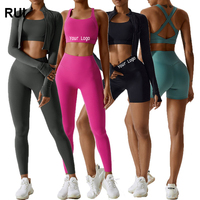 Ensemble de yoga sans couture personnalisé 4 pièces grande taille sans manches avec leggings taille haute pour l'entraînement et le fitness en Spandex/Nylon à séchage rapide