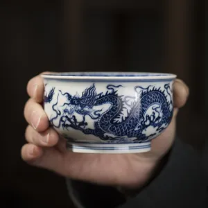 Zhongjiayao Jingdezhen handbemalte Teetasse chinesische Keramik-Teeschale luxuriöse chinesische blaue und weiße Porzellan-Kungfu-Teetasse