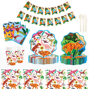 Ensemble de vaisselle jetable pour fête d'enfants sur le thème des dinosaures DAMAI, assiettes, serviettes et gobelets en papier - Product Image 2