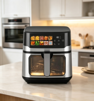 Friteuse à air électrique sans huile pour repas sains à la maison, 8L, avec fenêtre de visualisation large en verre, 1700W, écran tactile couleur, arrêt automatique