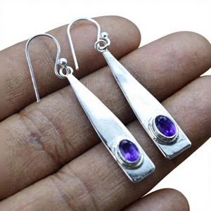 Pendientes de Plata 925 con Amatista en Forma de Gota, Engaste de Bisel, Estilo Minimalista para Uso Diario, Joyería para Mujer - Product Image 1