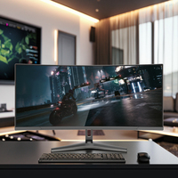 21:9 34 "layar Ultra lebar, Monitor Game 4K melengkung UHD 4K 75Hz 144Hz cahaya biru rendah berkedip-gratis pencahayaan RGB tinggi dapat diatur