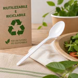 Cucchiai di Plastica Bianchi Riutilizzabili Lunghezza 12,5 Cm per Uso Quotidiano - Product Image 4