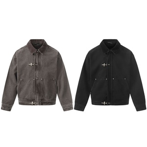 Chaqueta de Trabajo Lavada de Alta Calidad para Hombre 11KN - Abrigo Casual Oversize con Cuello de Pana y Hebilla Metálica, Proveedor Mayorista Directo de Fábrica - Product Image 5