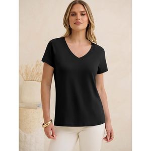 Camiseta FOXA para Mujer, Cuello en V, Manga Corta, Algodón Básico, Transpirable, Estilo Casual de Verano, Primavera 2026 - Product Image 6