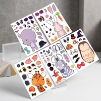 Autocollants personnalisés visage d'animal DIY – Feuilles d'autocollants de personnages à mélanger et assortir (Renard, Panda, Éléphant, Tigre) – Fournitures de fête – Vente au détail et en gros