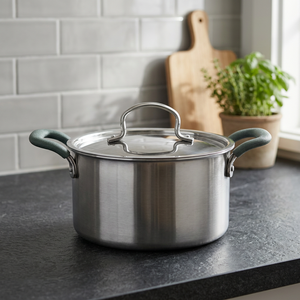 Casserole en acier inoxydable avec couvercle en verre, poignées en silicone, design moderne, durable, compatible avec les cuisinières à gaz et à induction - Product Image 3
