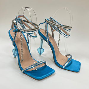Diamonds Cross Ankle Strap Heart-shaped Thin High <b>Heel</b> Shoes Summer Open Toe Women's Sandals Sexy New Shoes Chain - Product Image 6