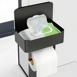 Support mural en acier inoxydable noir pour rouleau de papier toilette avec étagère de rangement pour projets de villas - Product Image 3
