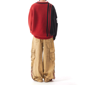 Pantalones Cargo Retro de Lona con Lavado Desgastado para Hombre, Estampado Gráfico de Llamas, Multibolsillos, Holgados, Estilo Skateboard, Moda Urbana, Personalizados - Product Image 4
