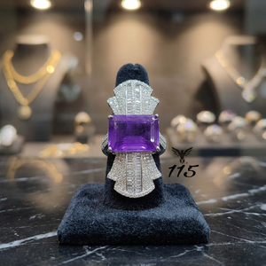 Luxury Purple Stone Brass Bangle Silver Plated Art Deco Cubic Zirconia Cuff <b>Bracelet</b> Synthetic <b>Amethyst</b> Party Jewelry - Product Image 1