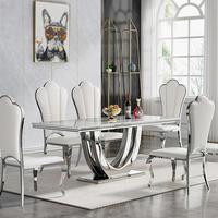 Table de salle à manger rectangulaire en marbre haut de gamme en acier inoxydable, table et chaises de luxe pour la maison