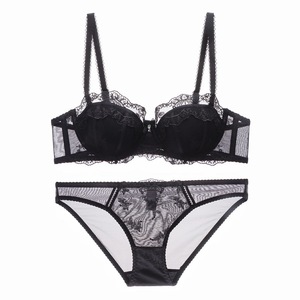 Fabricant OEM de sous-vêtements Ensemble de soutien-gorge push-up avec anneau en acier souple brodé français Sous-vêtements sexy en dentelle pour <span class=keywords><strong>gros</strong></span> seins - Product Image 4