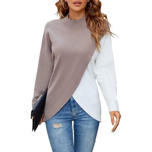 Pull asymétrique à col roulé pour femme, haut en tricot à manches longues, anti-boulochage, tenue décontractée pour l'automne - Product Image 1