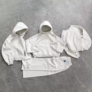 100% Cotton PULLOVER Hoodie Plus Size French Terry Knit Solid <strong>Sweat</strong> <strong>Set</strong> Custom Print 3D Embroidery Puff Zip up Hoodie <strong>Set</strong> - Product Image 2