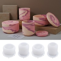 Moule à bougie en silicone brillant et à couvercle floral pour pot de fleur, moule artisanal en résine, pour bricolage