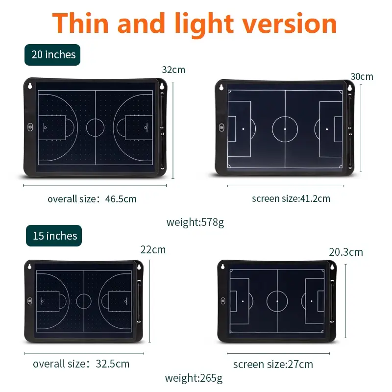 บอร์ดฝึกแบบ LCD 15 "/20" บอร์ดฝึกอิเล็กทรอนิกส์สำหรับการเขียนชั้นเชิงฟุตบอลบาสเก็ตบอล