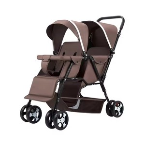 Passeggino Gemellare con Doppia Seduta, Carrozzina per Bambini di Alta Qualità in Lino, Leggero <span class=keywords><strong>e</strong></span> Pieghevole, Portatile per Viaggi, Adatto da 0 a 3 Anni - Product Image 1