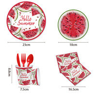 Wassermelonen-Themen-Party-Geschirr Einweg-Rote Fruchtmuster-Pappteller Becher Tischdecke - Festlicher Stil Sommerparty