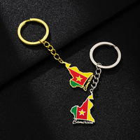 Porte-clés en acier inoxydable émaillé avec breloque drapeau du Cameroun Porte-clés plaqué or 18 carats avec pendentif carte de la République du Cameroun