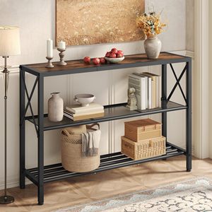 Mesa Consola Industrial de Metal SENYU con Tapa de Madera y Estante de Malla para Muebles de Sala de Estar - Product Image 3