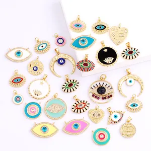 New Style Star Moon Colourful Amulet Turkish Lucky Evil Eye Charm Pendant,Inlaid Zircon Jewelry Bracelet Accessories L41