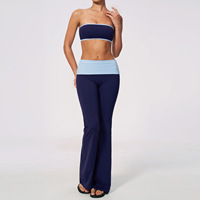 Ensemble de yoga bandeau effet seconde peau color block, taille haute, effet ventre plat, séchage rapide, effet push-up fessier, taille élastique, coupe évasée, pour la gym et l'entraînement