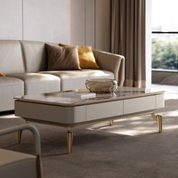 Meubles de salon de luxe, ensemble de meuble TV et table basse en acier inoxydable avec armoire en bois