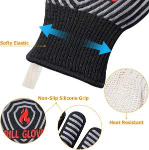 Gants <span class=keywords><strong>de</strong></span> barbecue <span class=keywords><strong>de</strong></span> haute qualité résistants à la chaleur avec surface en silicone antidérapante pour cuisine extérieure, mitaines <span class=keywords><strong>de</strong></span> four personnalisées - Product Image 3